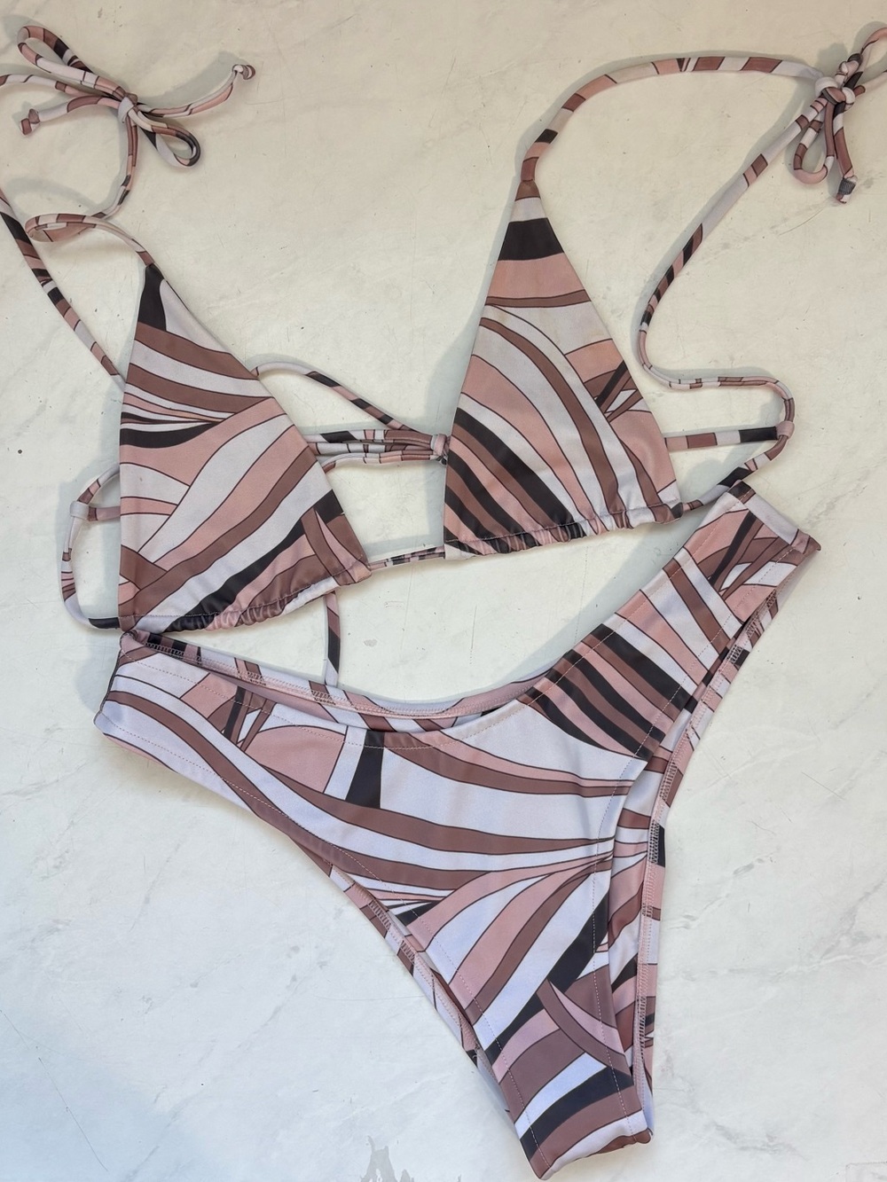 Tan Lines Size S/M Mauve Pink Striped Bikini Set Beach Swim Resortwear Travel